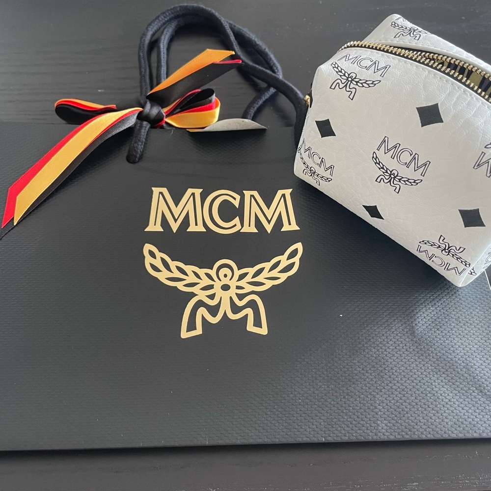 MCM Black and White Toiletry/ Case Bag with Signature Monogram NWT